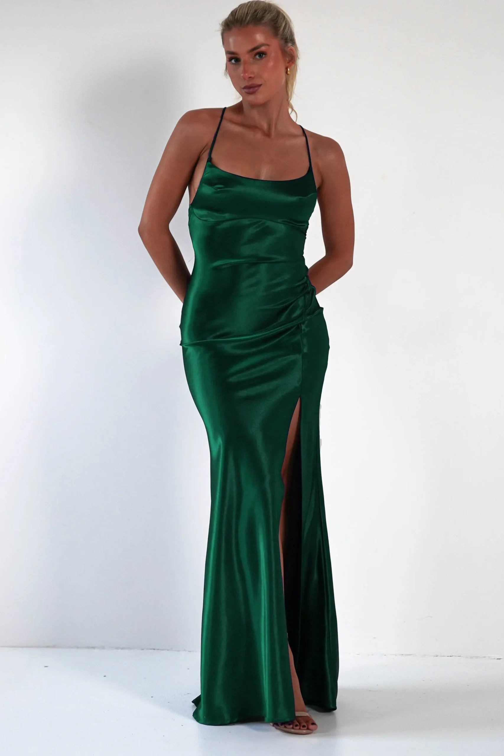 Celinee Satin Maxi Gown | Emerald Green