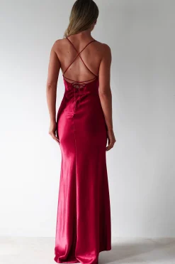 Celinee Satin Maxi Gown | Red