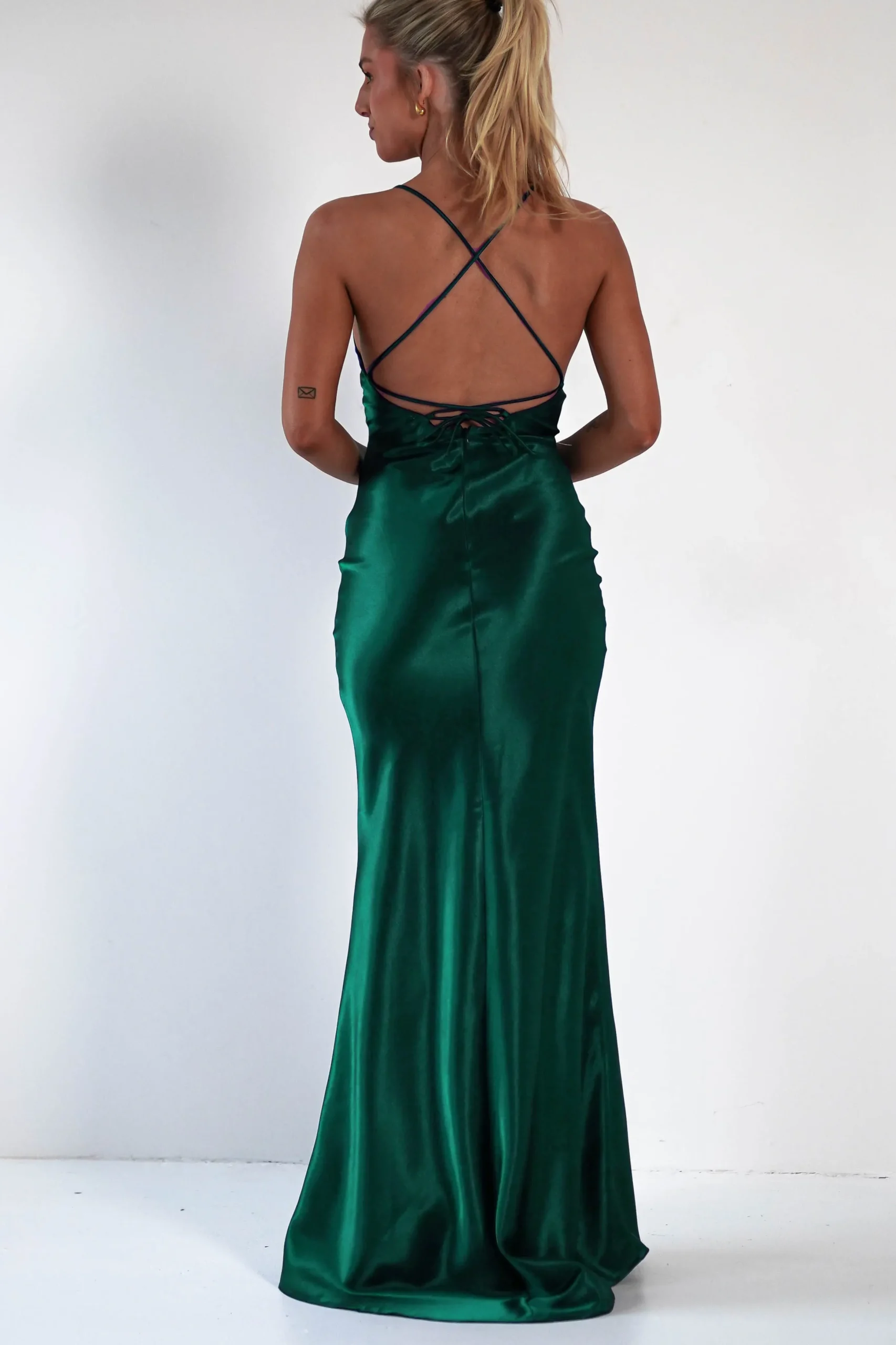 Celinee Satin Maxi Gown | Emerald Green