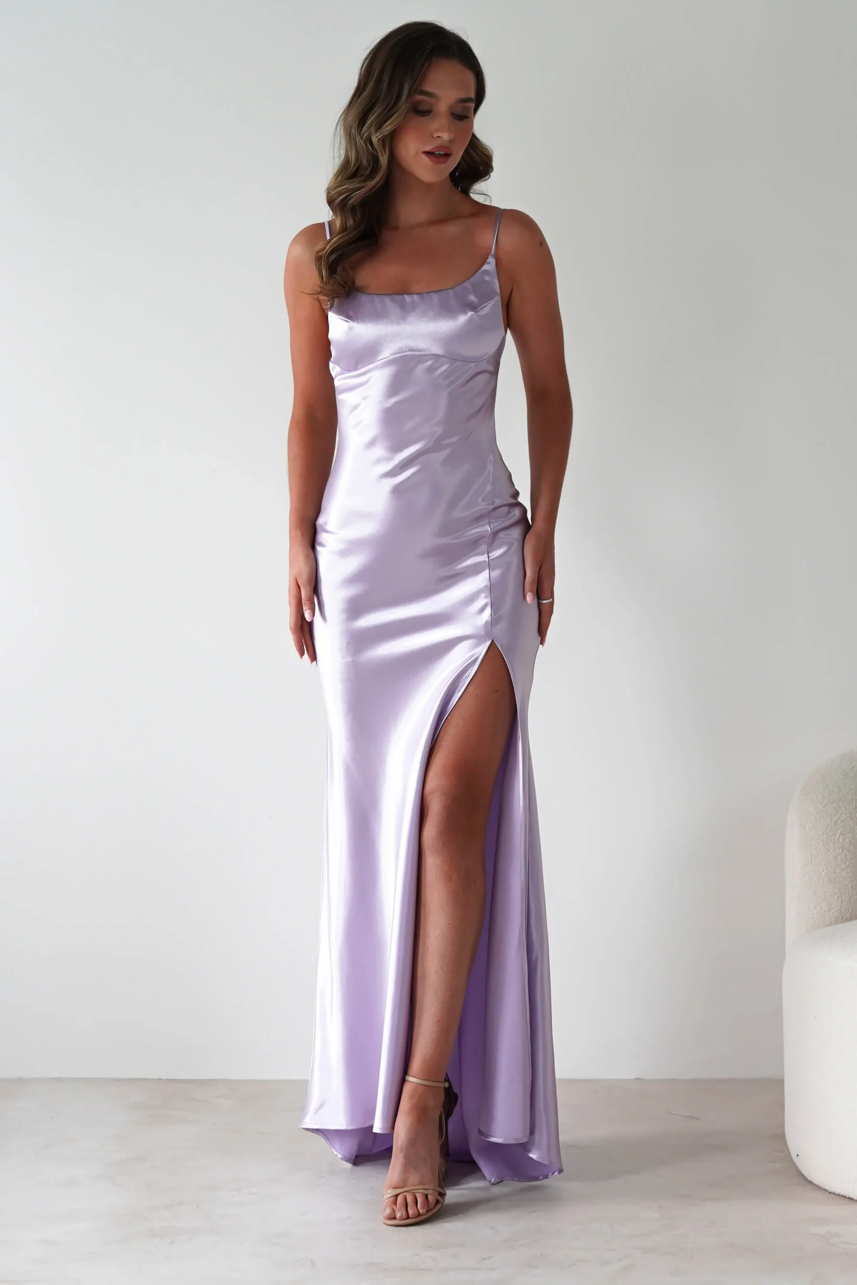 Celinee Satin Maxi Gown | Lilac