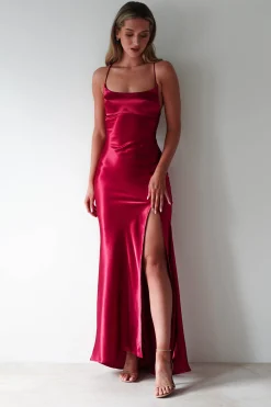 Celinee Satin Maxi Gown | Red