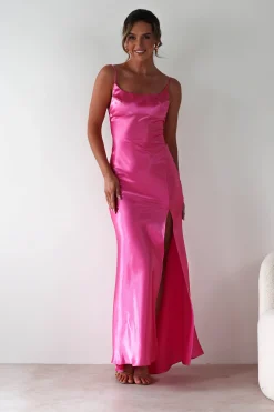Celinee Satin Maxi Gown | Hot Pink