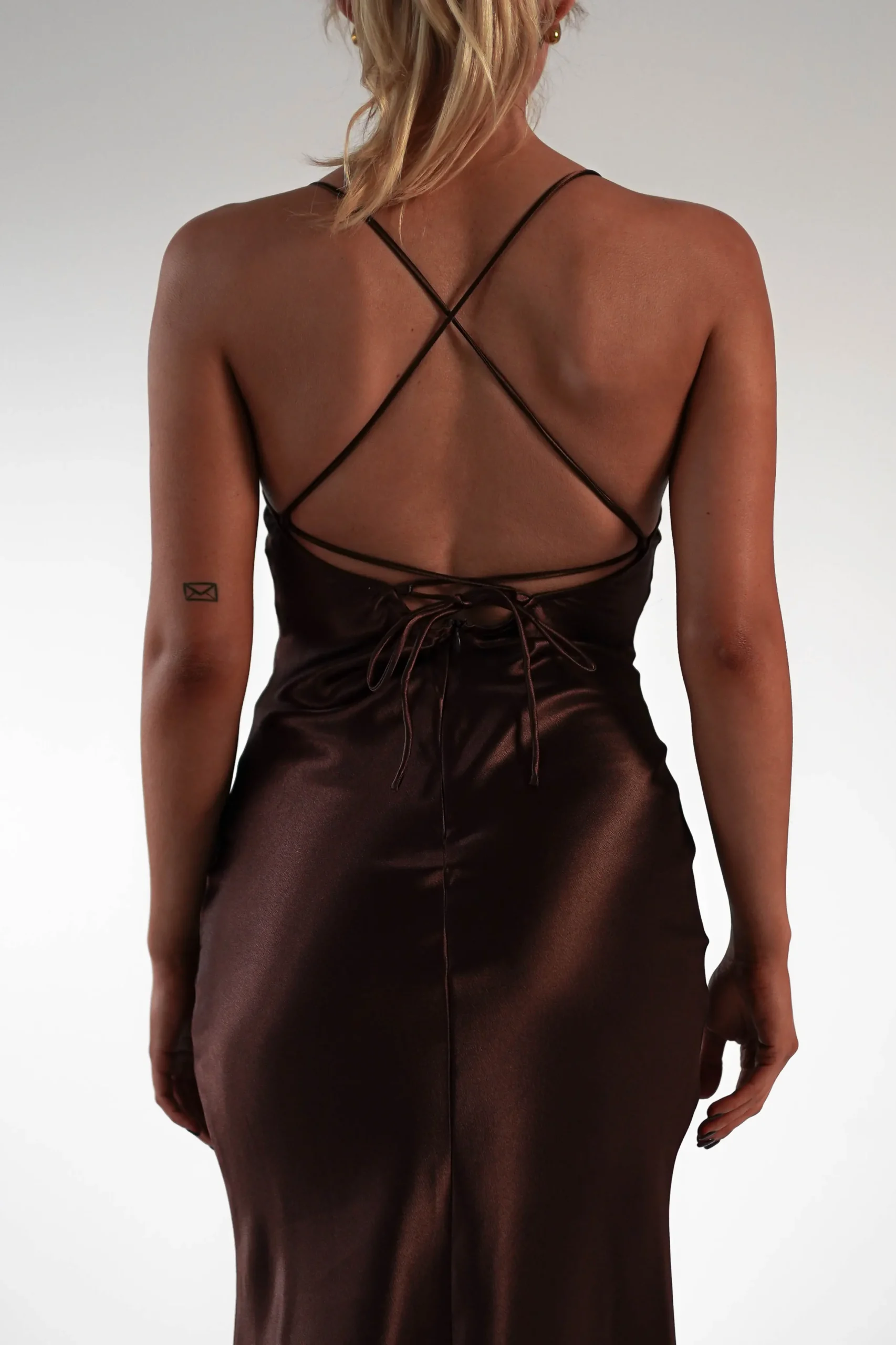 Celinee Satin Maxi Gown | Brown