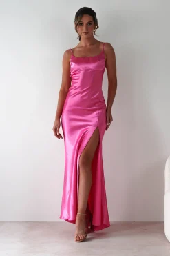Celinee Satin Maxi Gown | Hot Pink