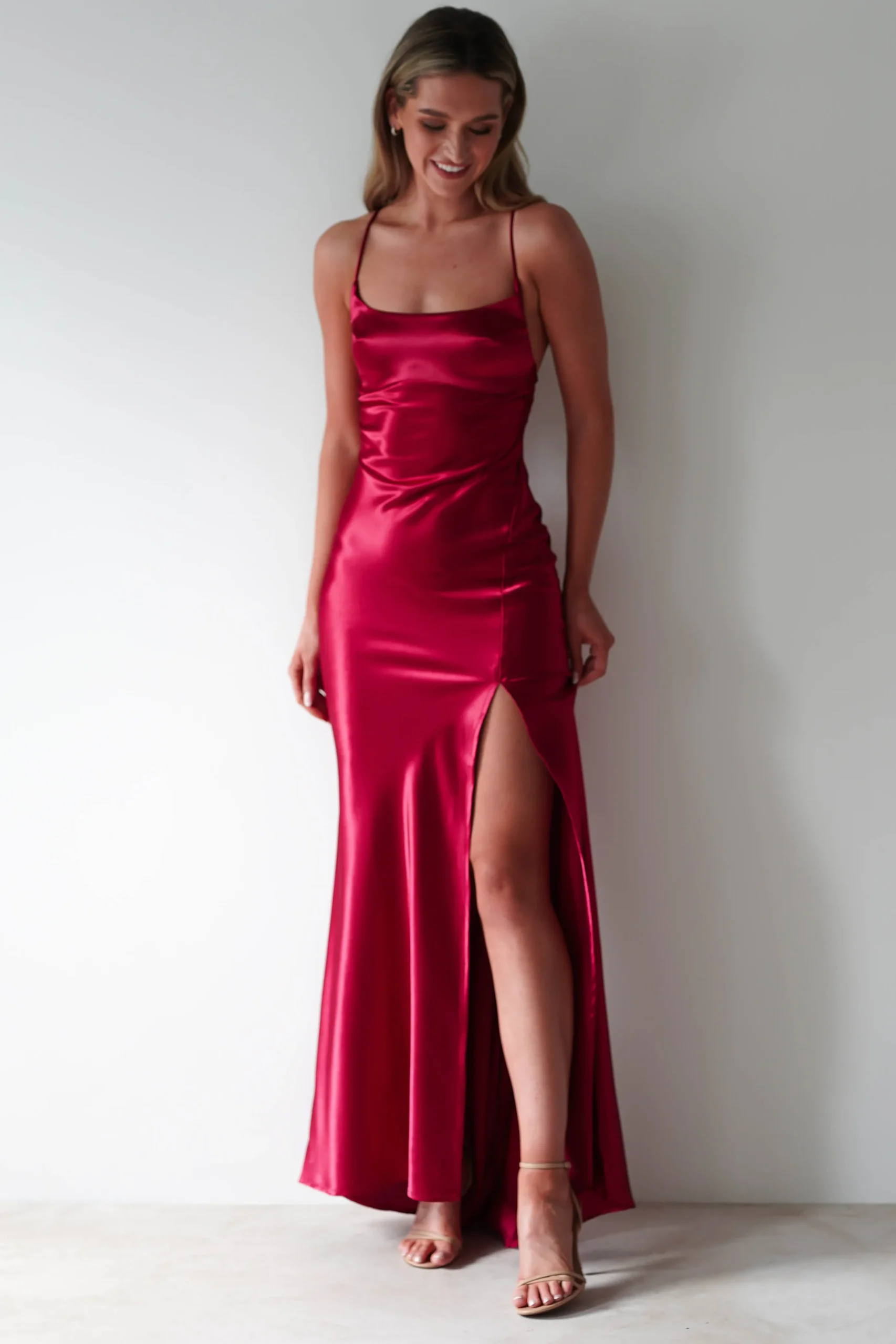 Celinee Satin Maxi Gown | Red