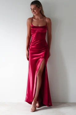Celinee Satin Maxi Gown | Red