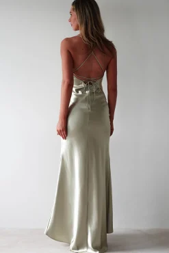 Celinee Satin Maxi Gown | Sage