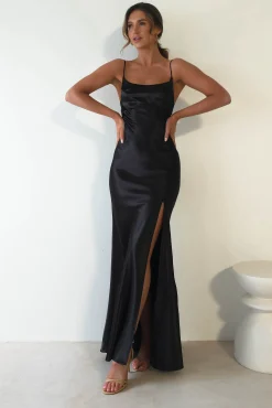 Celinee Satin Maxi Gown | Black
