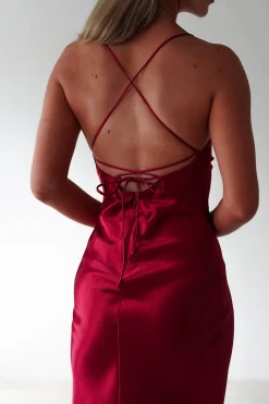 Celinee Satin Maxi Gown | Red