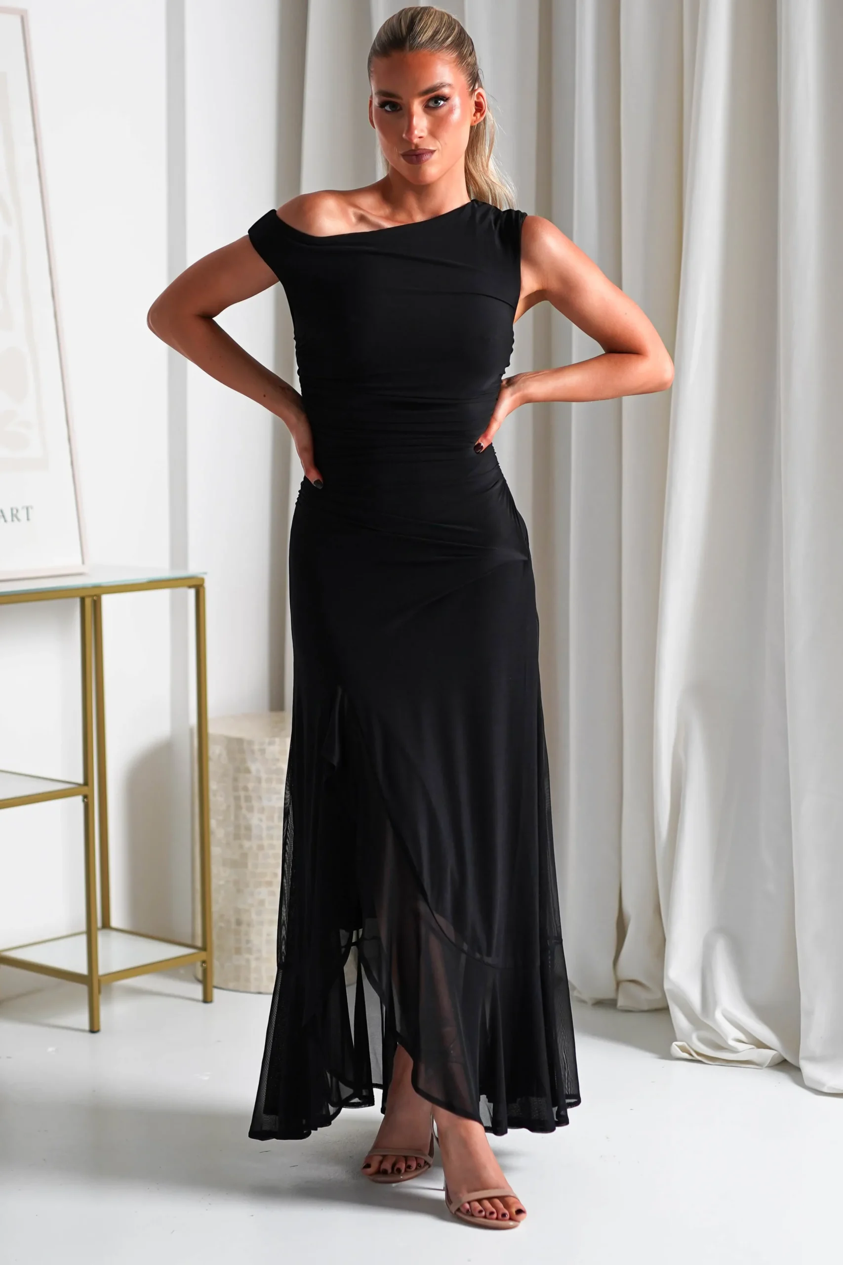 Cellinna Mesh Maxi Dress | Black
