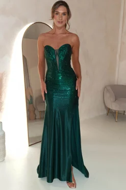 Charity Diamante Strapless Gown | Emerald Green