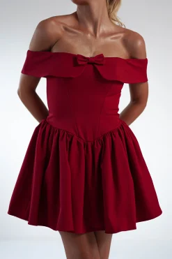 Charlotte Corset Bow Mini Dress | Dark Red