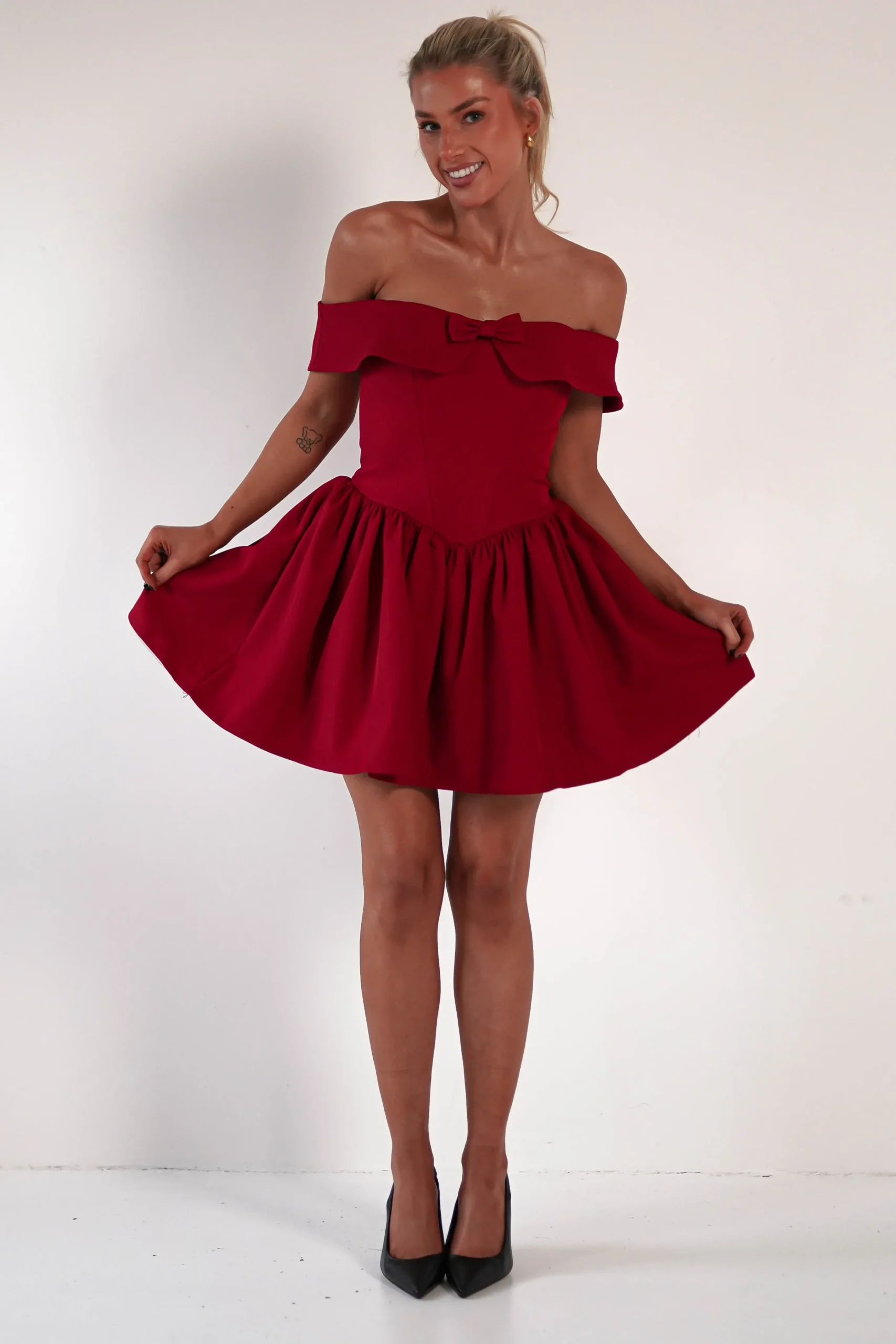 Charlotte Corset Bow Mini Dress | Dark Red