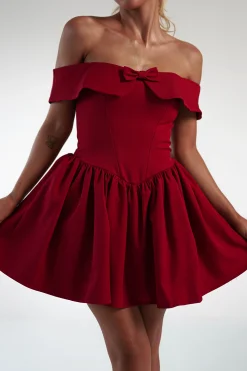 Charlotte Corset Bow Mini Dress | Dark Red