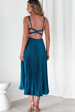 Cheri Pleated Midaxi Dress | Teal
