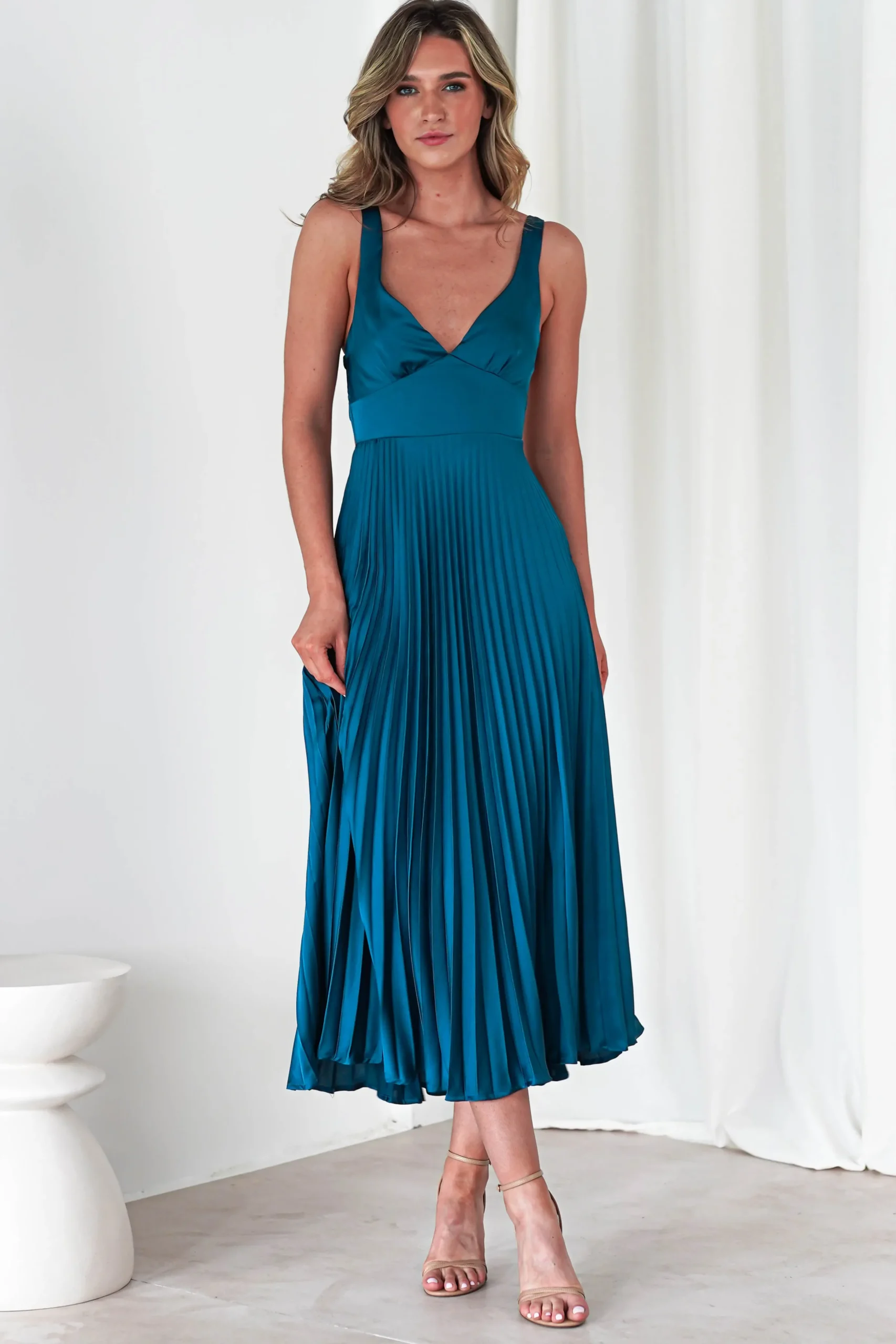 Cheri Pleated Midaxi Dress | Teal