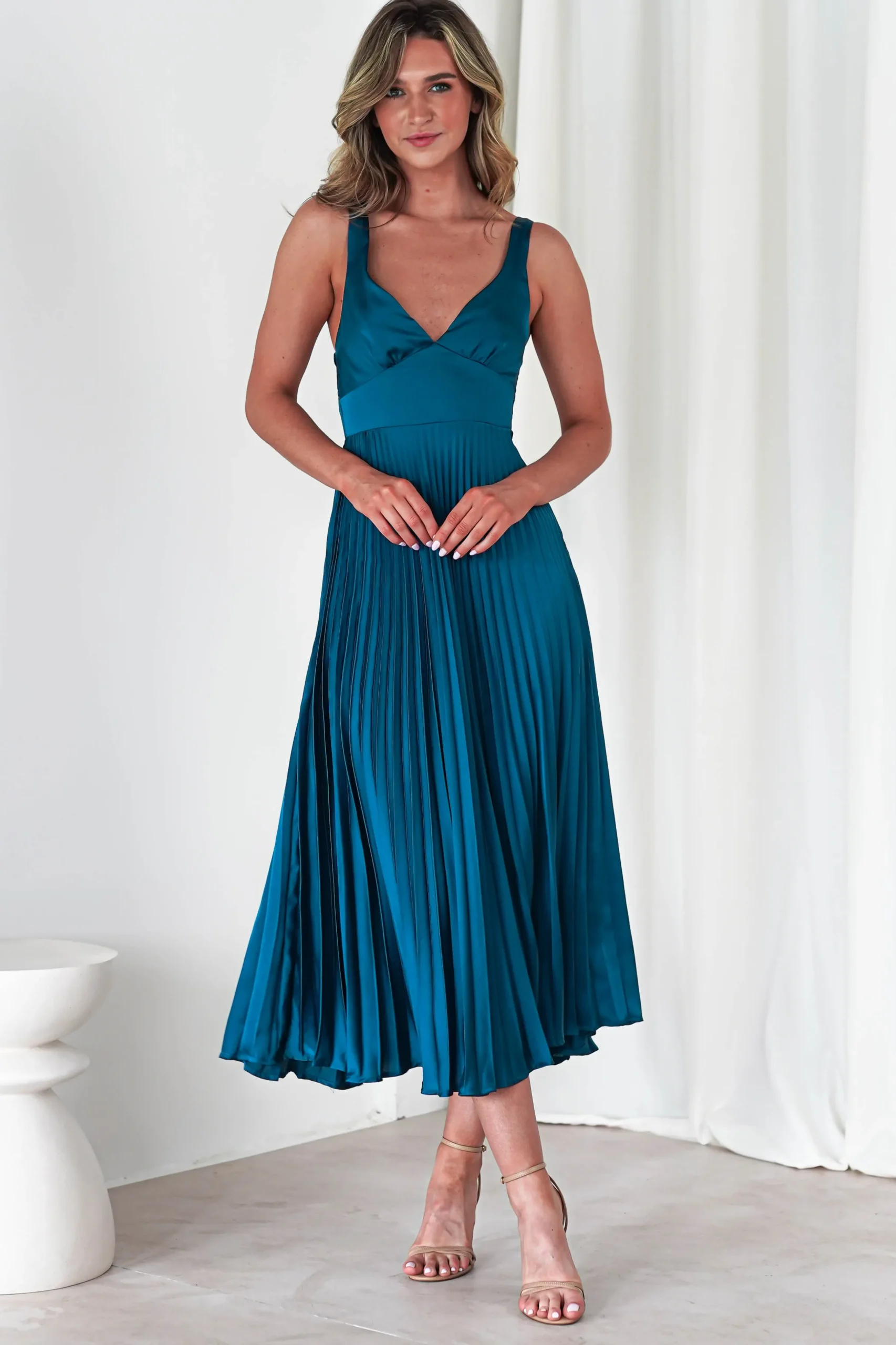 Cheri Pleated Midaxi Dress | Teal