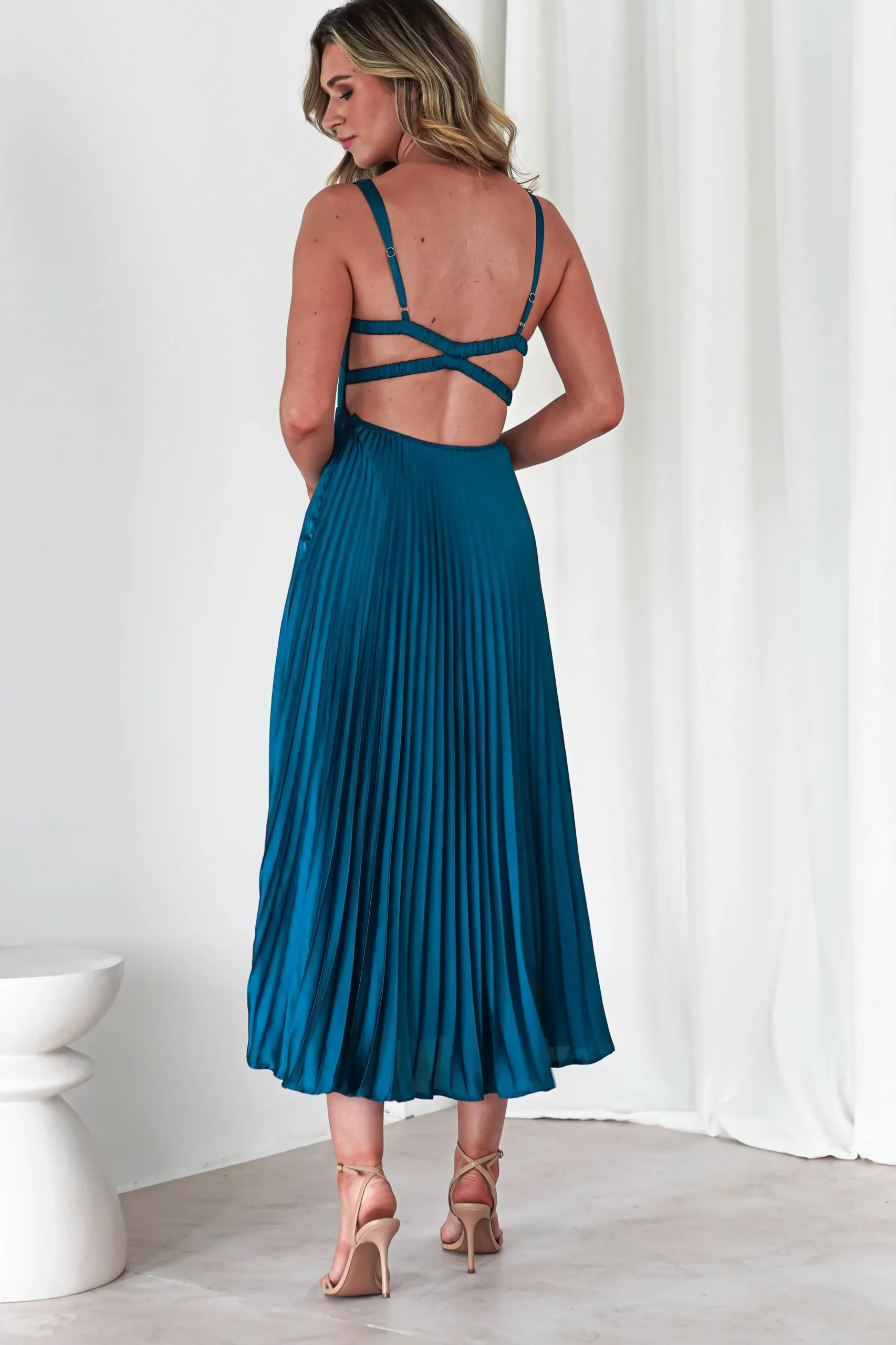 Cheri Pleated Midaxi Dress | Teal