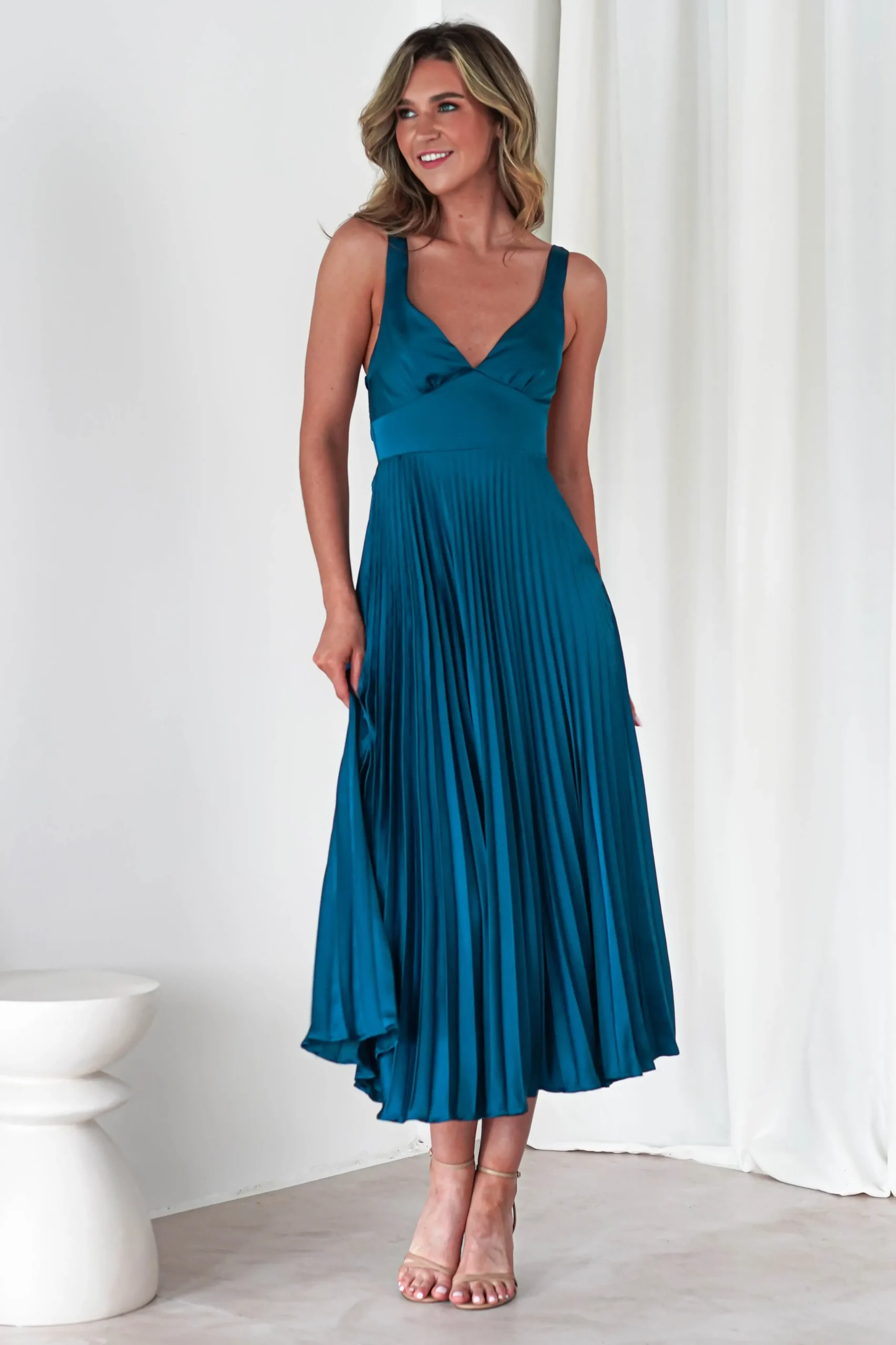 Cheri Pleated Midaxi Dress | Teal