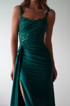 Cindy Pleated Bodice Gown | Emerald Green