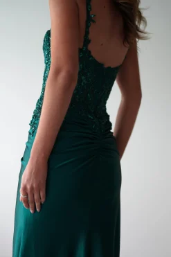 Cindy Pleated Bodice Gown | Emerald Green