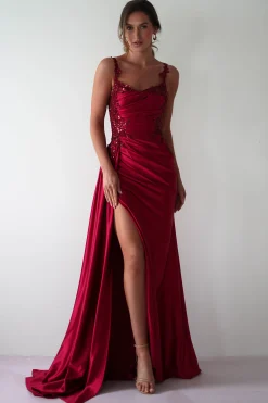 Cindy Pleated Bodice Gown | Burgundy