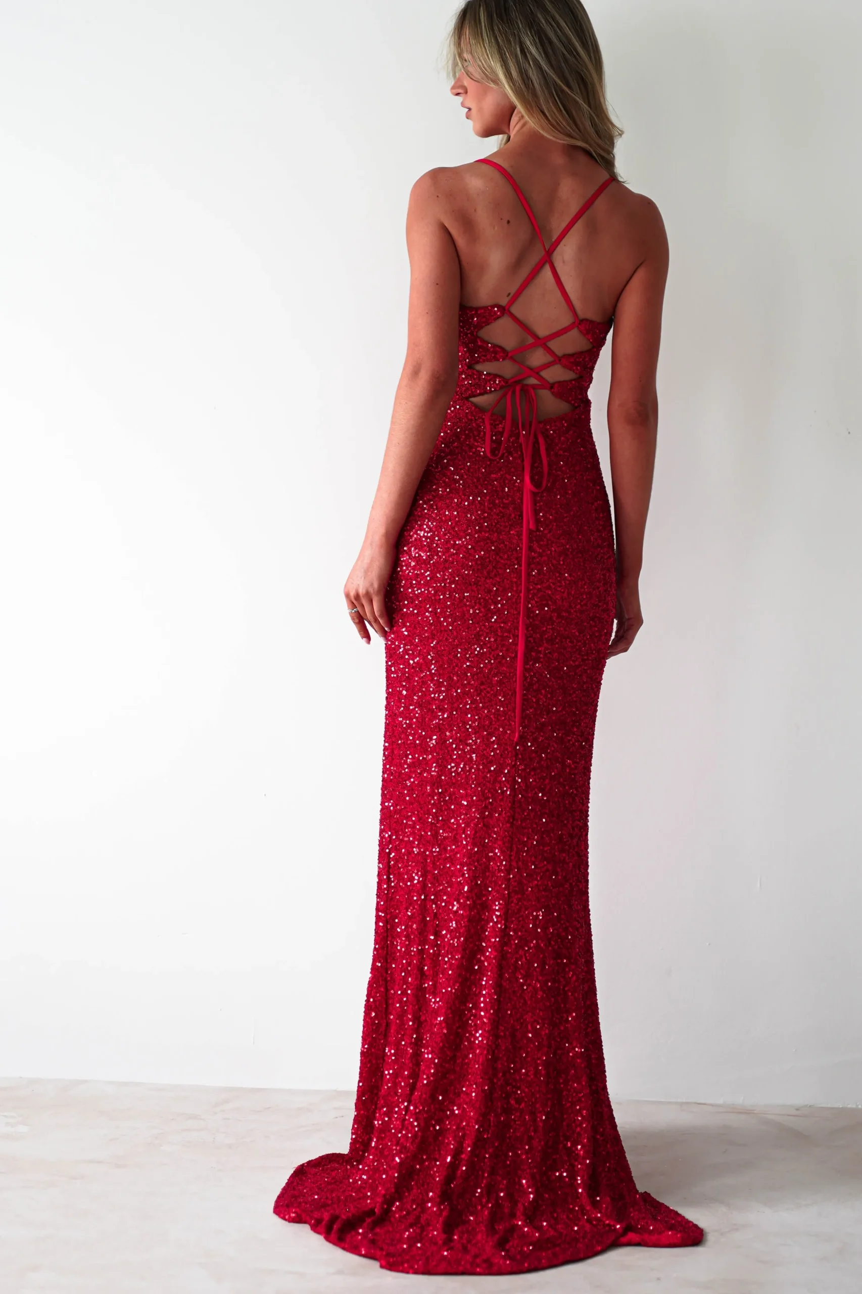 Clarisse Bodycon Sequin Gown | Red