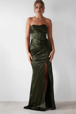 Clydee Soft Corset Maxi Gown | Olive