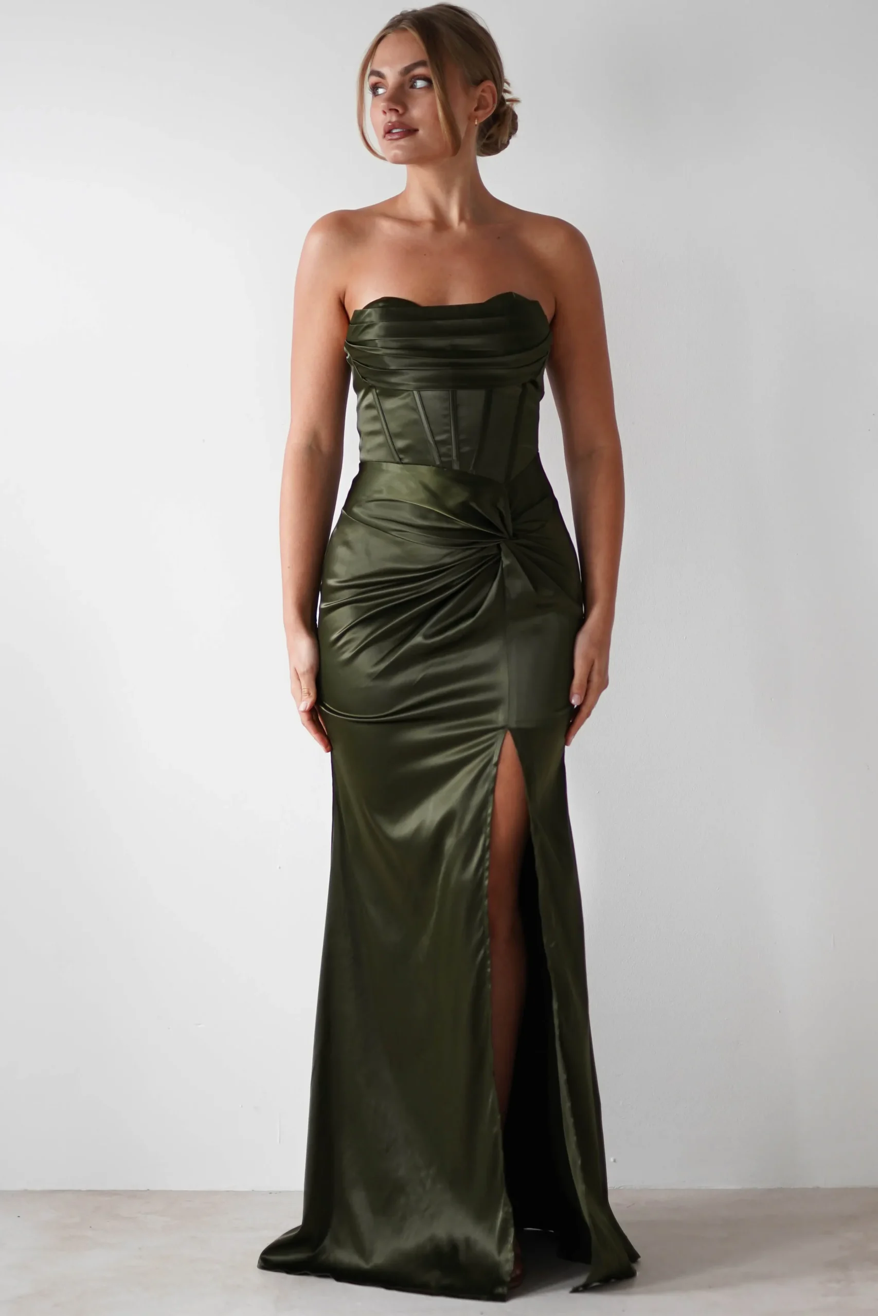 Clydee Soft Corset Maxi Gown | Olive