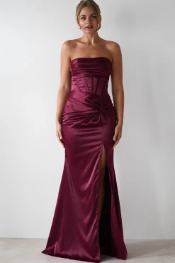 Clydee Soft Corset Maxi Gown | Burgundy
