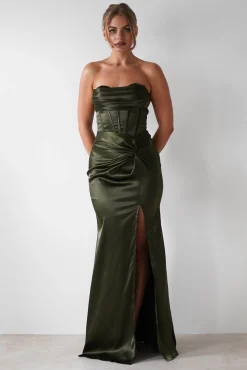 Clydee Soft Corset Maxi Gown | Olive