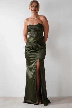 Clydee Soft Corset Maxi Gown | Olive