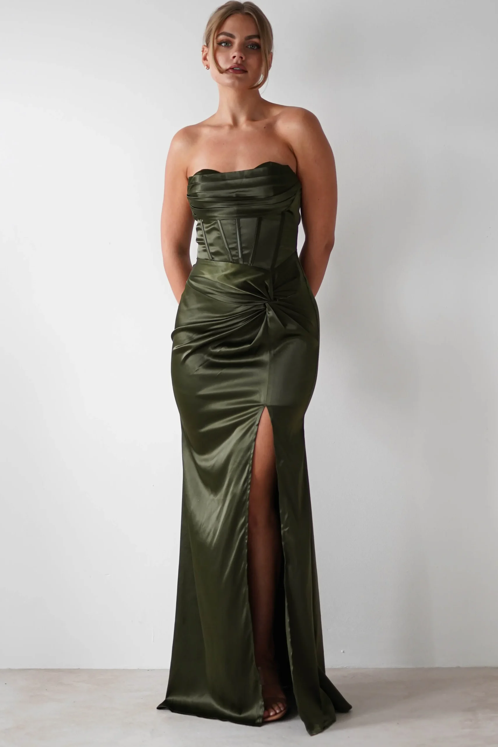 Clydee Soft Corset Maxi Gown | Olive