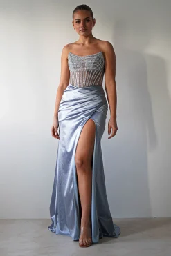 Crystal Bodycon Embellished Gown | Blue