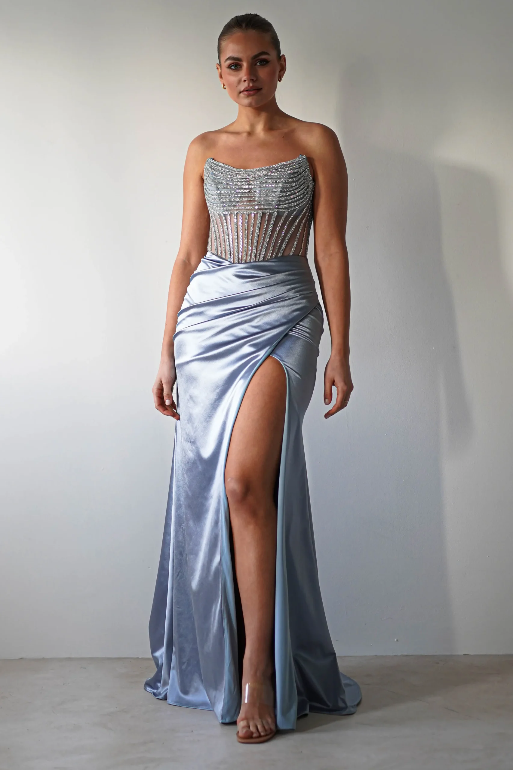 Crystal Bodycon Embellished Gown | Blue