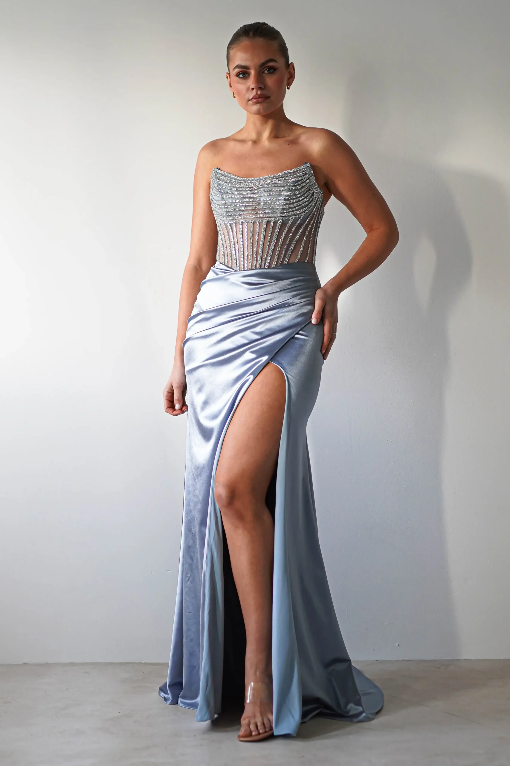 Crystal Bodycon Embellished Gown | Blue