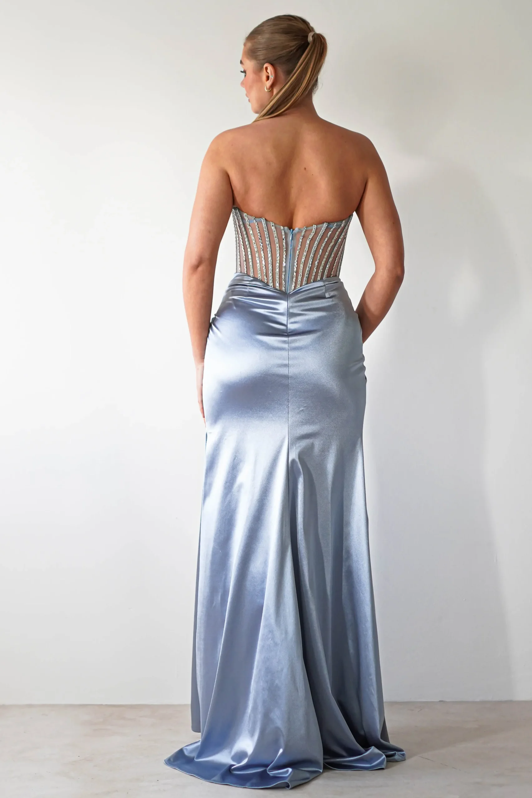 Crystal Bodycon Embellished Gown | Blue