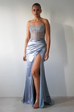 Crystal Bodycon Embellished Gown | Blue