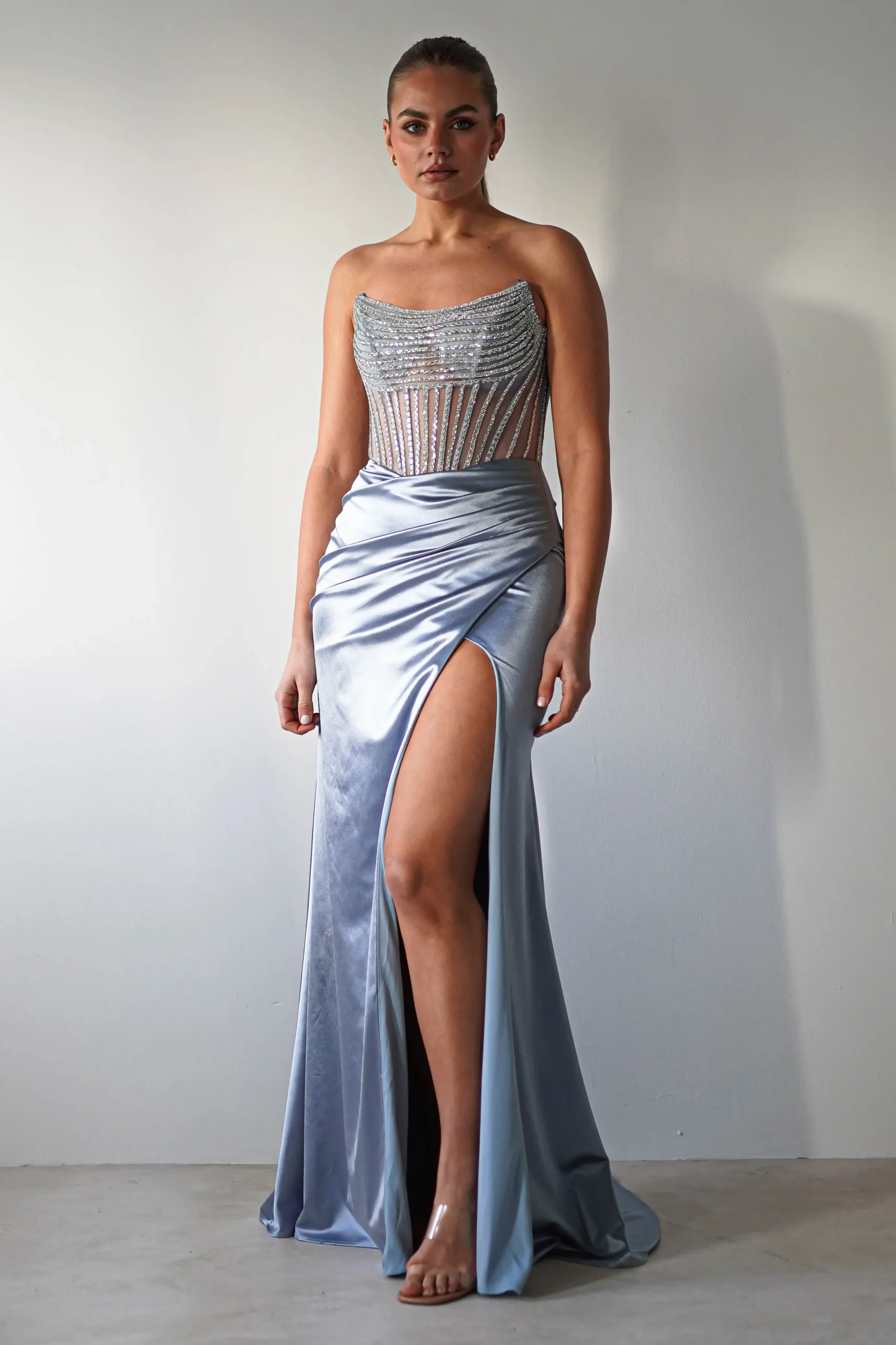 Crystal Bodycon Embellished Gown | Blue