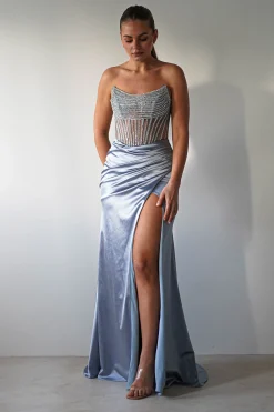 Crystal Bodycon Embellished Gown | Blue