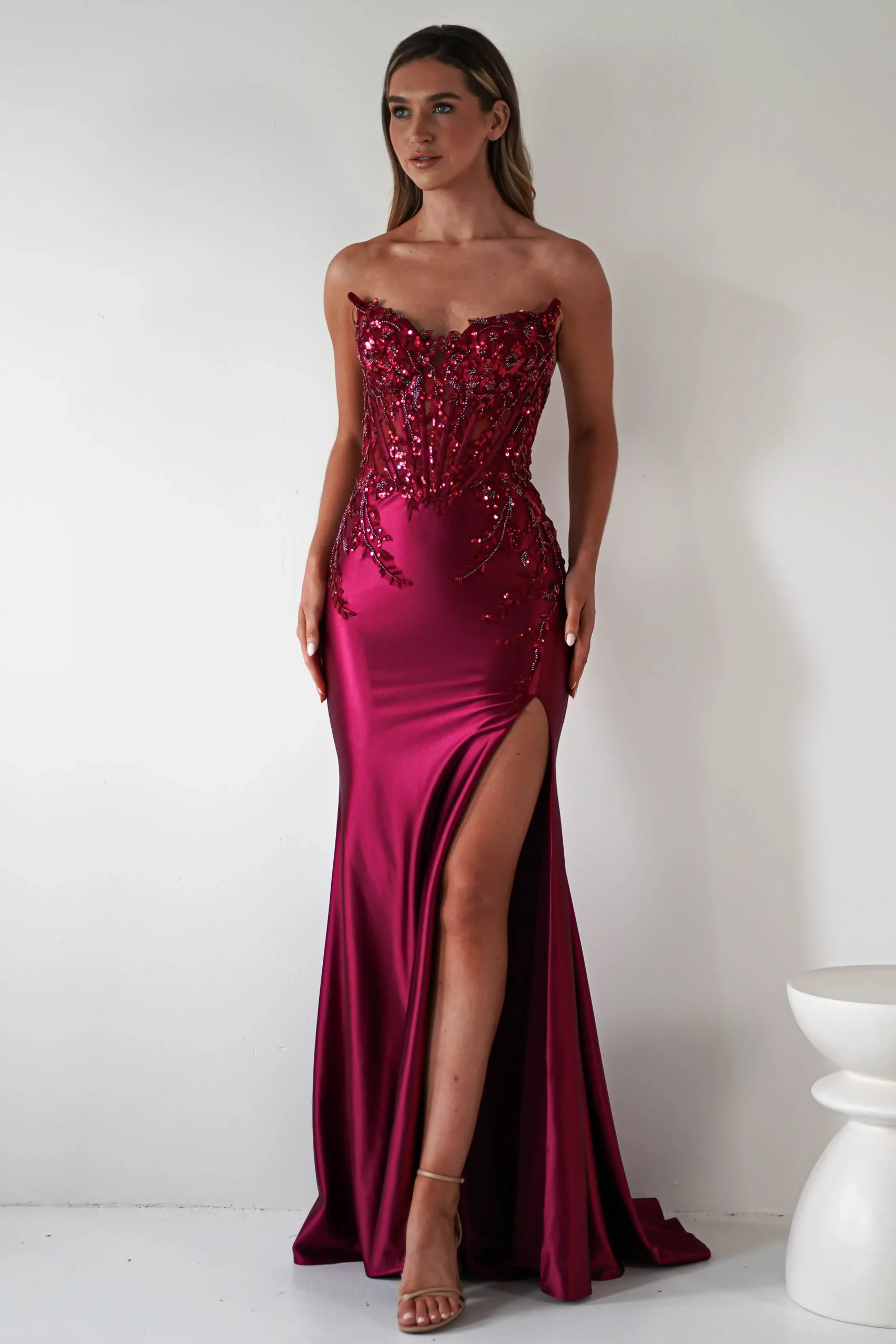 Dallas Luxe Embellished Gown | Dark Wine