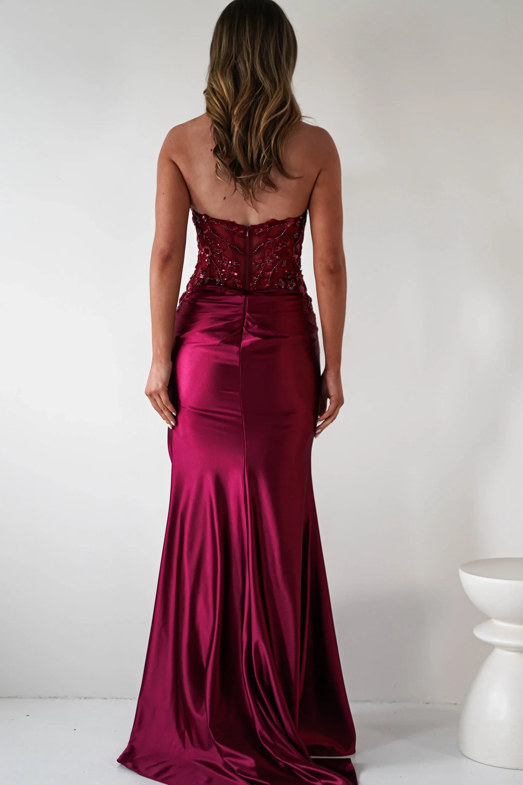 Dallas Luxe Embellished Gown | Dark Wine