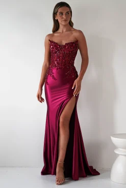 Dallas Luxe Embellished Gown | Dark Wine
