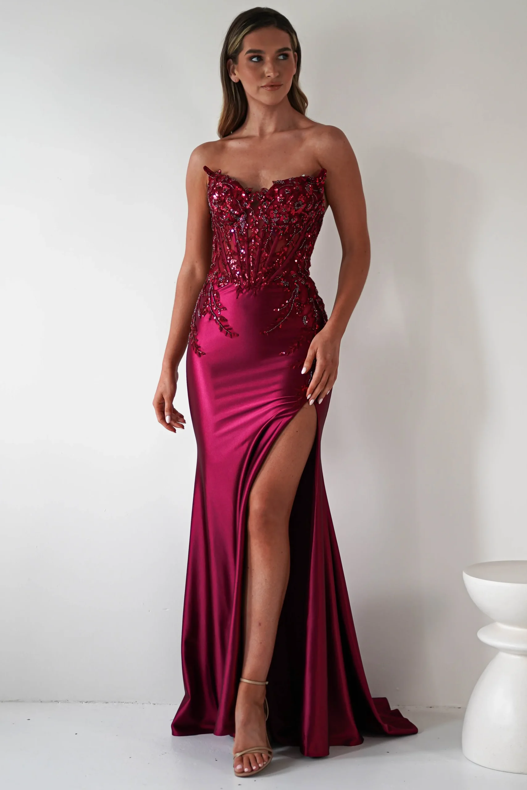 Dallas Luxe Embellished Gown | Dark Wine