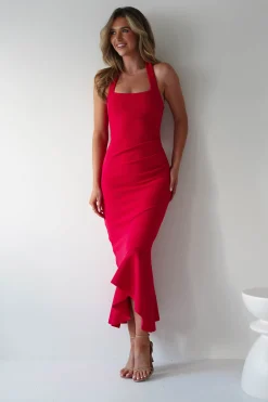 Damaris Textured Midi Dress | Red
