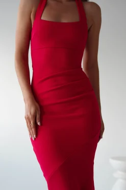 Damaris Textured Midi Dress | Red