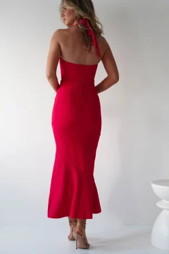 Damaris Textured Midi Dress | Red