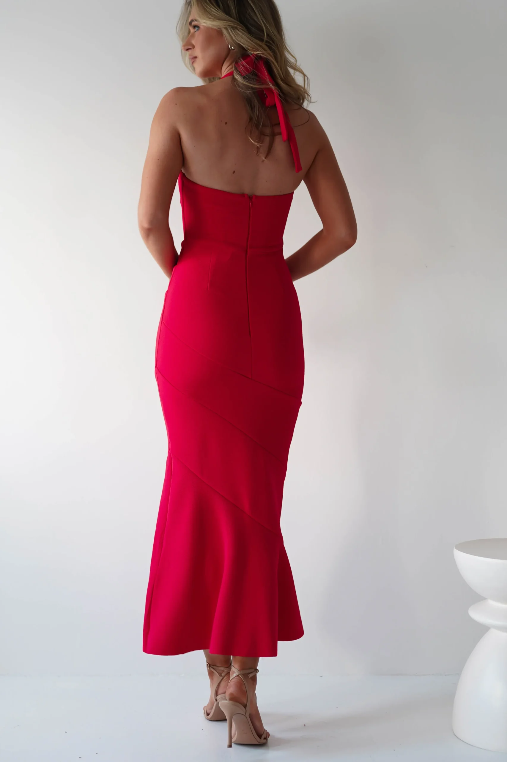 Damaris Textured Midi Dress | Red