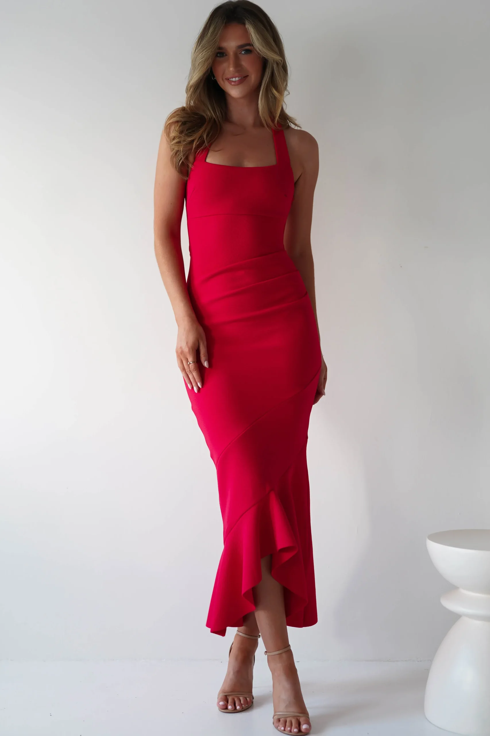 Damaris Textured Midi Dress | Red