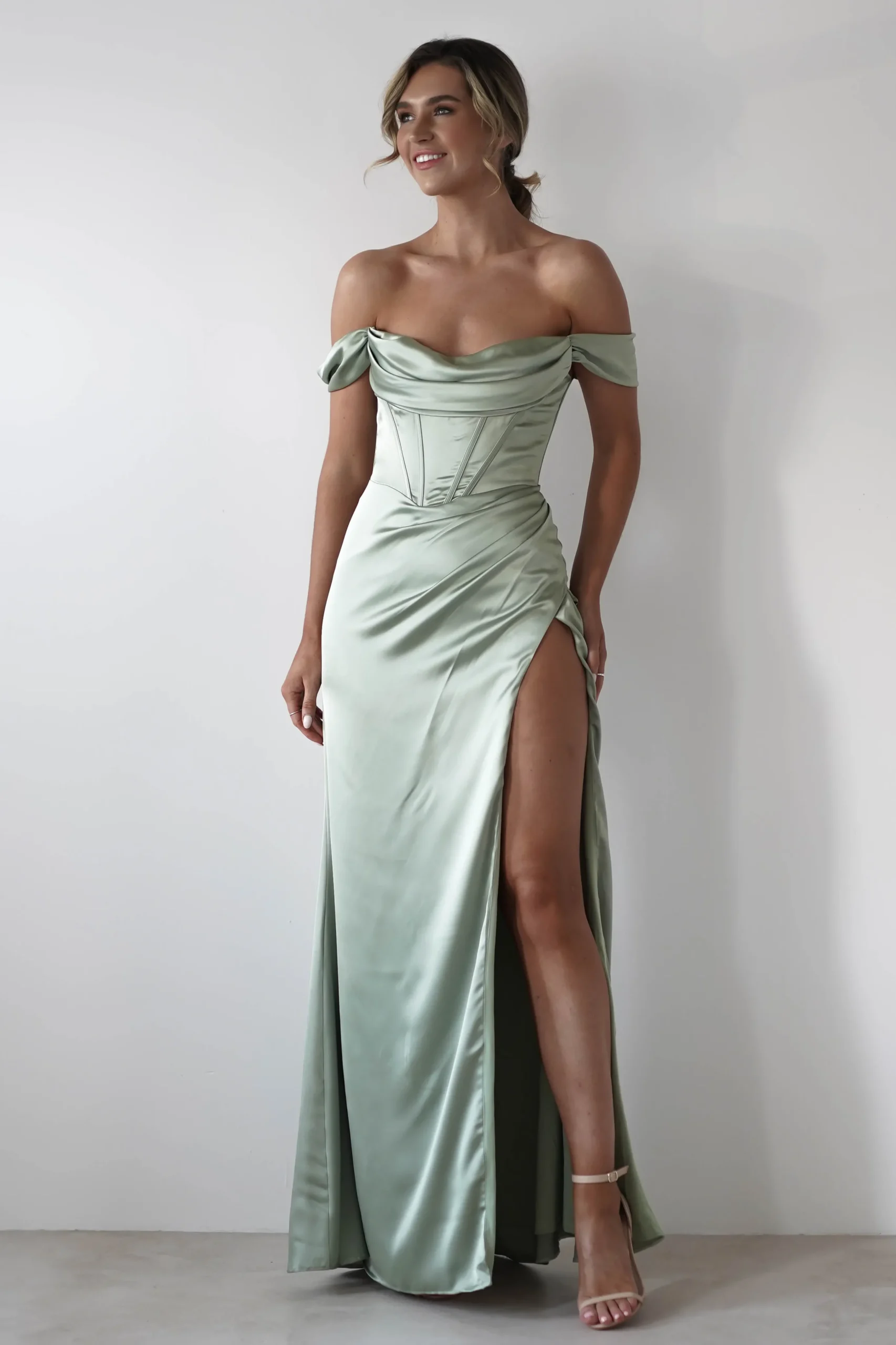 Dionne Soft Coset Maxi Gown | Sage